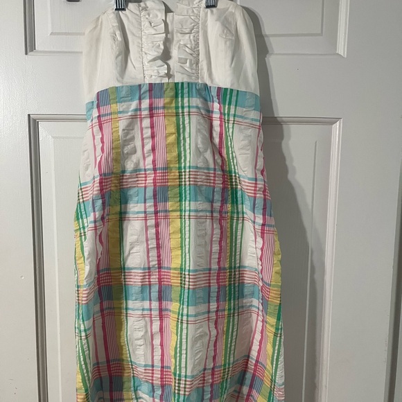 Lilly Pulitzer Pink and Yellow Strapless Sheath Dress great condition!!!!! - Picture 4 of 6